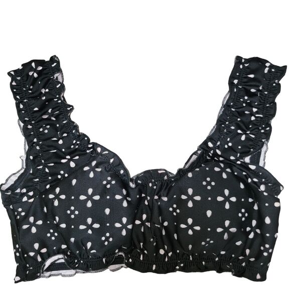 LLD Dot Floral Ruffle-Strap Bikini Top size medium - Picture 3 of 6
